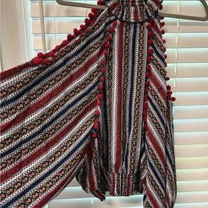 Bohemian Striped Halter Top with open shoulders